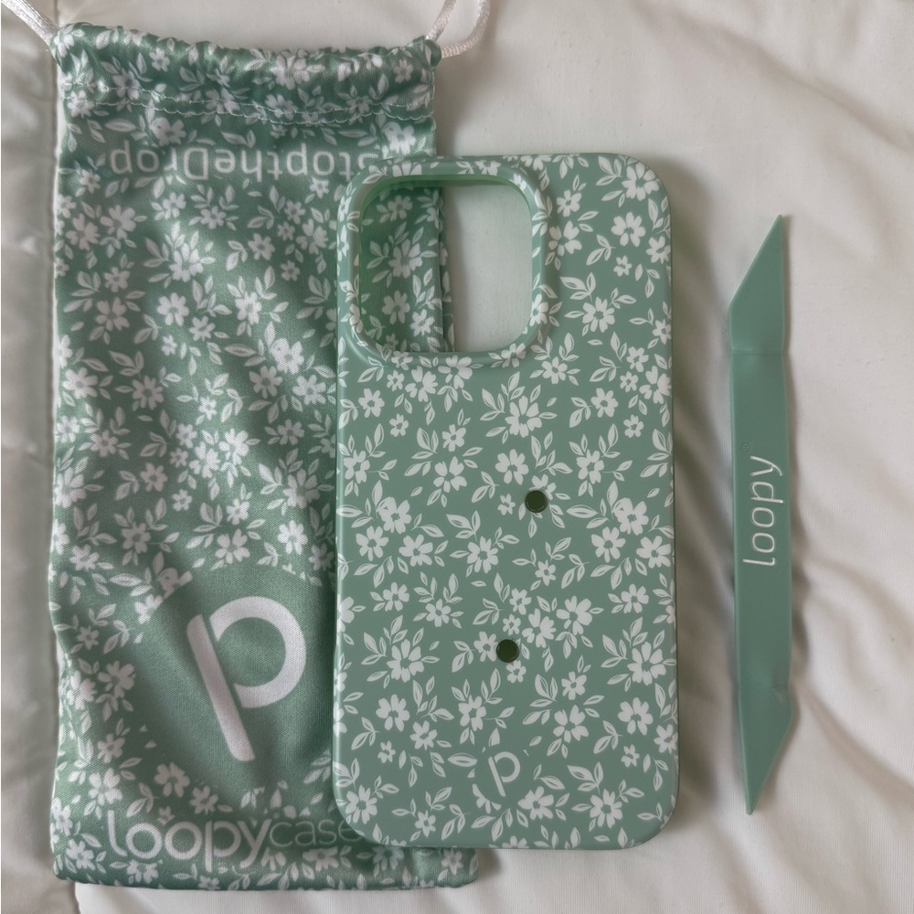 Loopy Case Mint Green Floral Phone Case with Matching Pop Strap